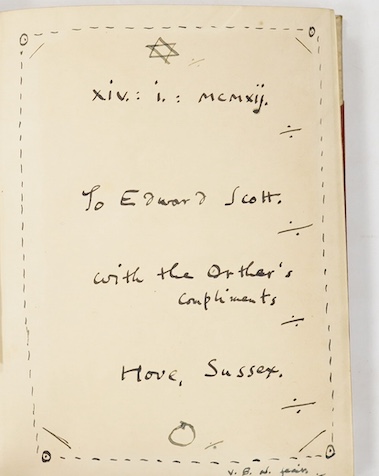 Neuberg, Victor, B. - The Triumph of Pan, London, The Equinox, 1910, 10 of 30 copies on Japanese vellum signed and numbered by the author, presentation inscription from the author to Edward Scott of Hove, 1911.